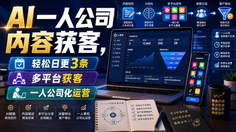 AI一人公司内容获客，轻松日更3条，多平台获客，一人公司化运营(更新0827)|一人科技OPC聚合软件