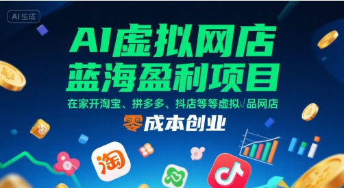 AI虚拟网店蓝海盈利项目，在家开淘宝、拼多多、抖店等虚拟品网店，零成本创业|HOOK协议网