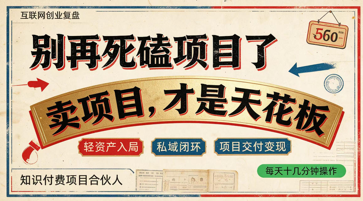 做项目不如卖项目，做知识付费自己当老板，普通人死磕项目賺钱，聪明人贩卖项目认知賺钱【揭秘】|一人科技OPC聚合软件