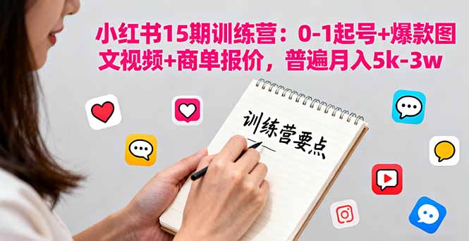 小红书15期训练营：0-1起号+爆款图文视频+商单报价，普遍月入5k-3w|HOOK协议网