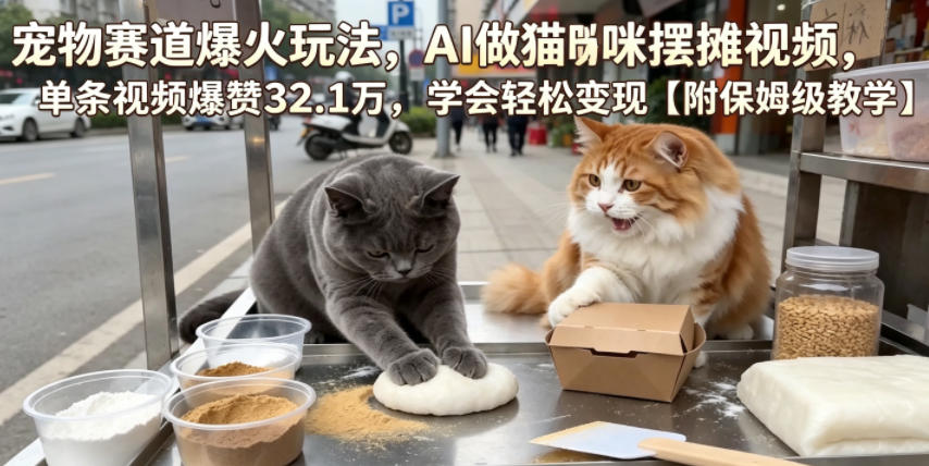 宠物赛道爆火玩法，AI做猫咪摆摊视频，单条视频爆赞32.1万，学会轻松变现【附保姆级教学】|一人科技公司导航