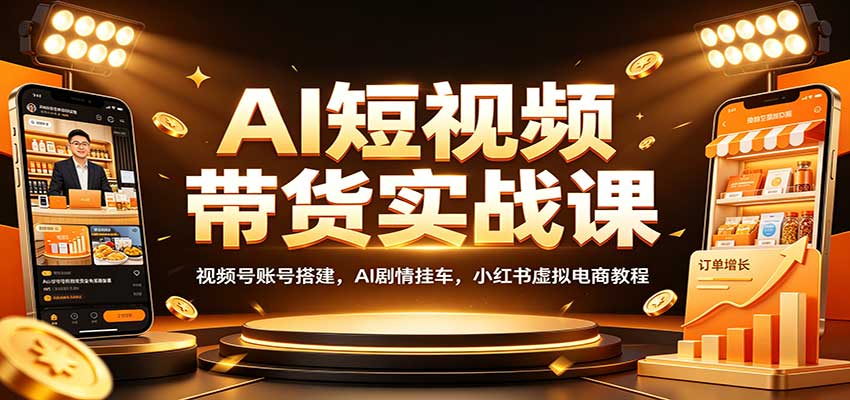 AI短视频带货实战课：视频号账号搭建，AI剧情挂车，小红书虚拟电商教程|一人科技OPC聚合软件
