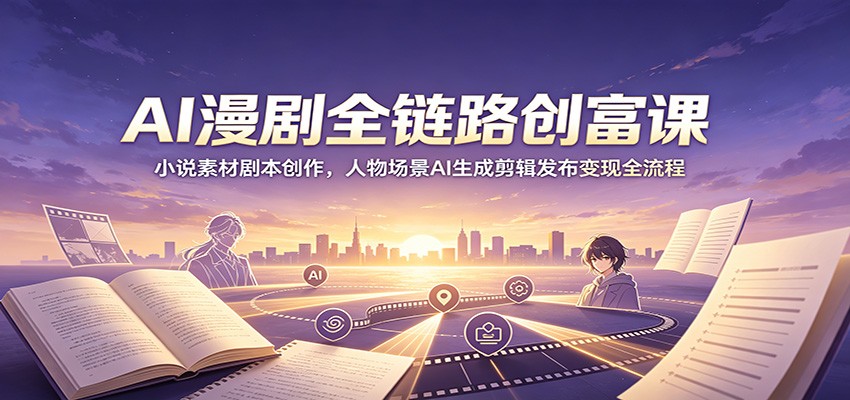 AI漫剧全链路创富课：小说素材剧本创作，人物场景AI生成剪辑发布变现全流程|一人科技OPC聚合软件