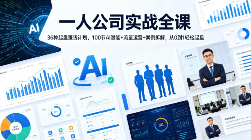 一人公司实战全课｜36种起盘賺钱计划，100节AI赋能+流量运营+案例拆解，从0到1轻松起盘|协议软件打粉软件