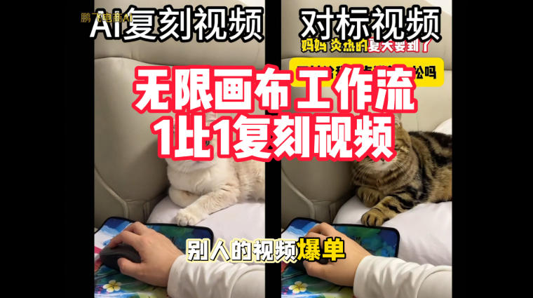 宠物带货视频复刻，无限画布工作流1比1，不用拍摄、不用布景、不用真人出镜，几分钟就能做出一条专业带货视频|一人科技OPC聚合软件