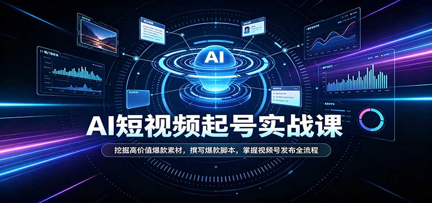 短视频AI起号实战课：挖掘高价值爆款素材，撰写爆款脚本，掌握视频号发布全流程|一人科技OPC聚合软件
