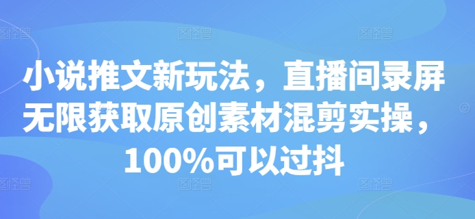 小说推文新玩法，直播间录屏无限获取原创素材混剪实操，100%可以过抖|HOOK协议网