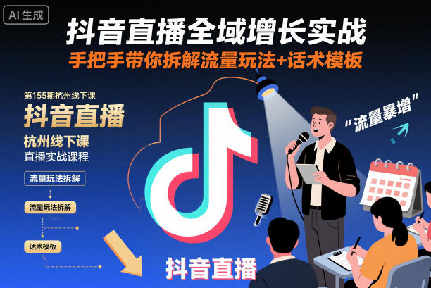 抖音直播全域增长实战第155期杭州线下课，手把手带你拆解流量玩法+话术模板|HOOK协议网