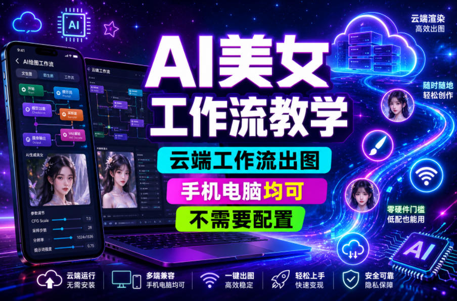 AI美女工作流教学，云端工作流出图，手机电脑均可，不需要配置，快速起号涨粉|一人科技公司导航