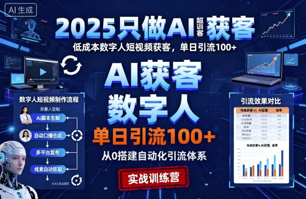 2025只做AI获客，AI超级获客实训营，低成本数字人短视频获客，单日引流100+|HOOK协议网