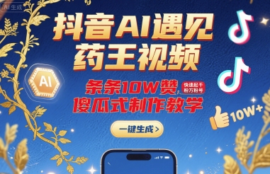 抖音AI遇见药王视频，条条10W赞，快速起千粉万粉号，傻瓜式制作教学|HOOK协议网