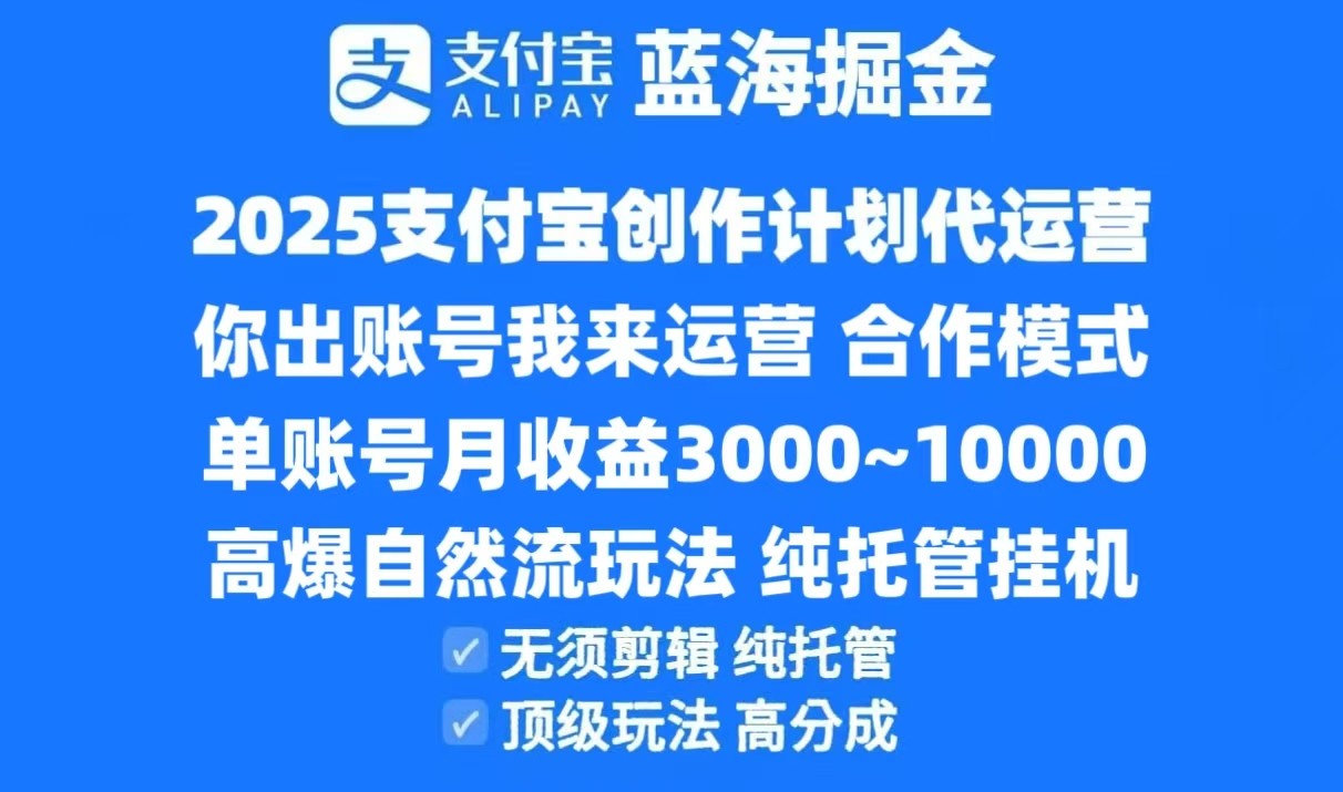 2025支付宝创作分成计划代运营，高爆自然流玩法，纯挂机高分成，合作共赢模式！|HOOK协议网