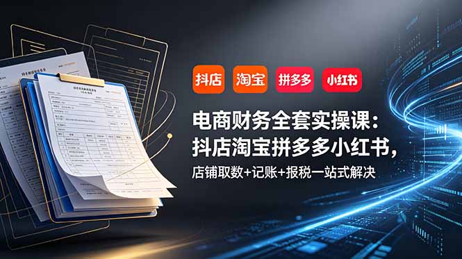 电商财务全套实操课：抖店淘宝拼多多小红书，店铺取数+记账+报税一站式解决|一人科技公司导航