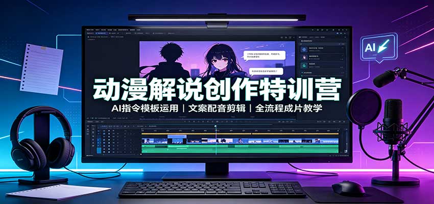 动漫解说创作特训营：AI指令模板运用，文案配音剪辑，全流程成片教学|一人科技OPC聚合软件