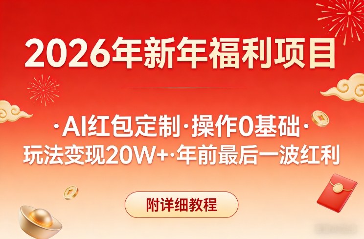 新年福利项目，AI红包定制，操作0基础，玩法变现20W+年前最后一波红利，附详细教程|协议软件打粉软件