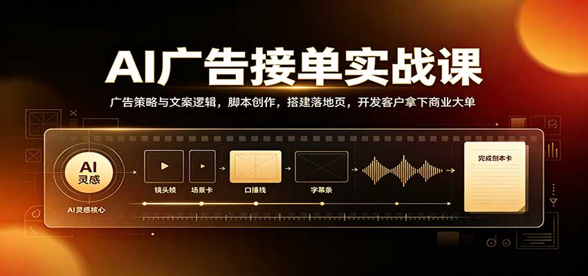 AI广告接单实战：广告策略与文案逻辑，脚本创作，搭建落地页，开发客户拿下商业大单|一人科技OPC聚合软件
