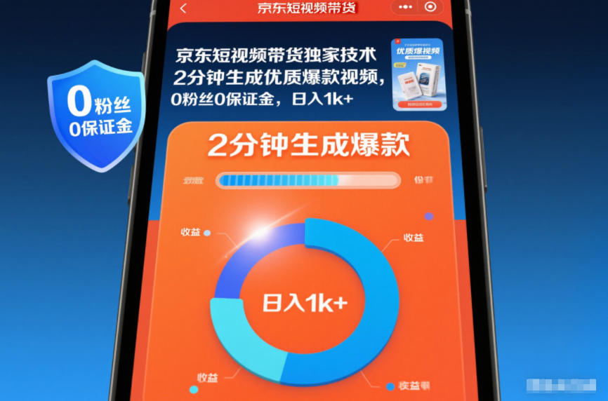 京东短视频带货独家技术，2分钟生成一条优质爆款视频，0粉丝0保证金，日入1k+【揭秘】|HOOK协议网