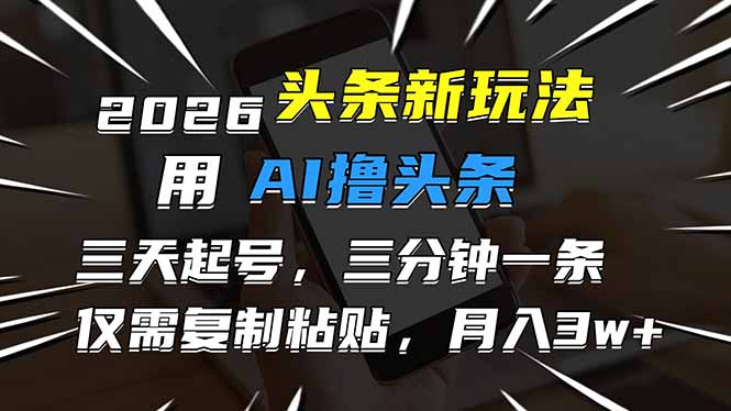 2026最新头条玩法，用AI撸头条，3天必起号，3分钟1条，只需要复制粘贴，简单月入3W+|HOOK协议网