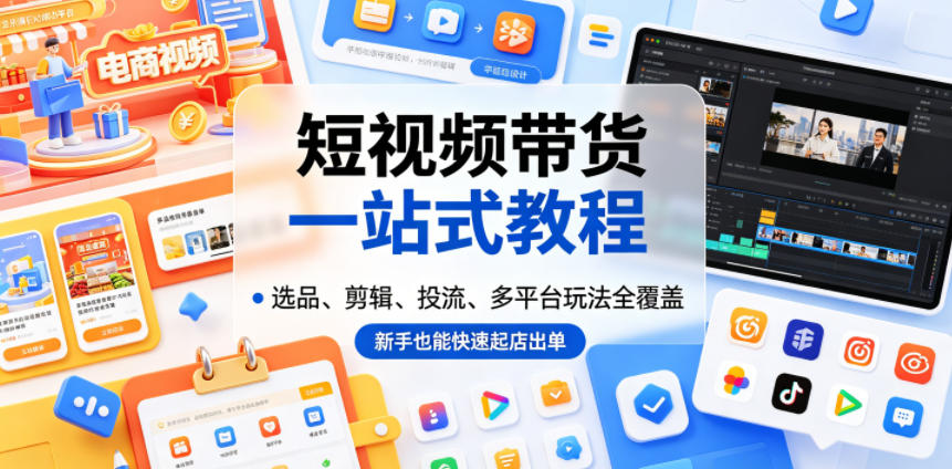 短视频带货一站式教程，选品、剪辑、投流、多平台玩法全覆盖，新手也能快速起店出单|一人科技公司导航