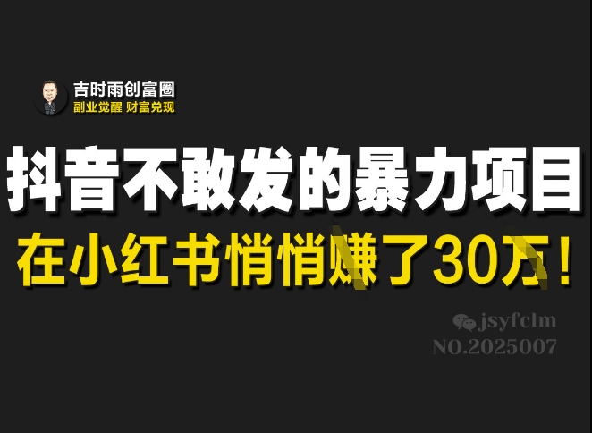 抖音不敢发的暴利项目，在小红书悄悄挣了30W|HOOK协议网