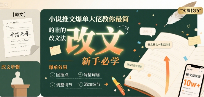 小说推文爆单大佬教你最简单的改文方法实操课，新手必学|HOOK协议网