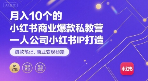 月入10个的小红书商业爆款私教营，一人公司小红书IP打造，爆款笔记，商业变现秘籍|HOOK协议网