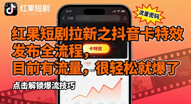 红果短剧拉新之抖音卡特效发布全流程，目前有流量，很轻松就爆了|HOOK协议网
