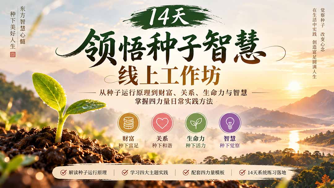 14天领悟种子智慧线上工作坊｜从种子运行原理到财富、关系、生命力与智慧，掌握四力量日常实践方法|一人科技OPC聚合软件