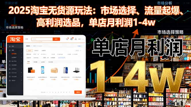 2025淘宝无货源玩法：市场选择、流量起爆、高利润选品，单店月利润1-4w|HOOK协议网