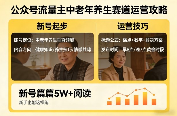 公众号流量主中老年养生赛道，新号篇篇5W+阅读，新手也能这样跑|协议软件打粉软件