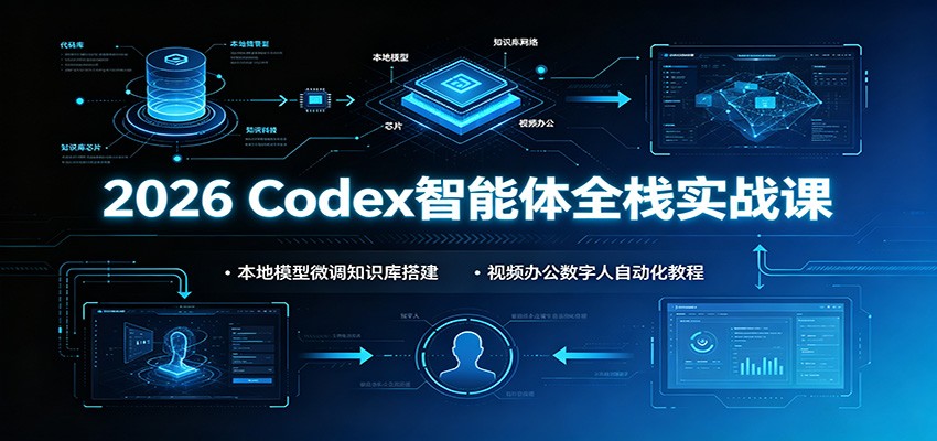 2026 Codex智能体全栈实战课：本地模型微调知识库搭建，视频办公数字人自动化教程|一人科技OPC聚合软件