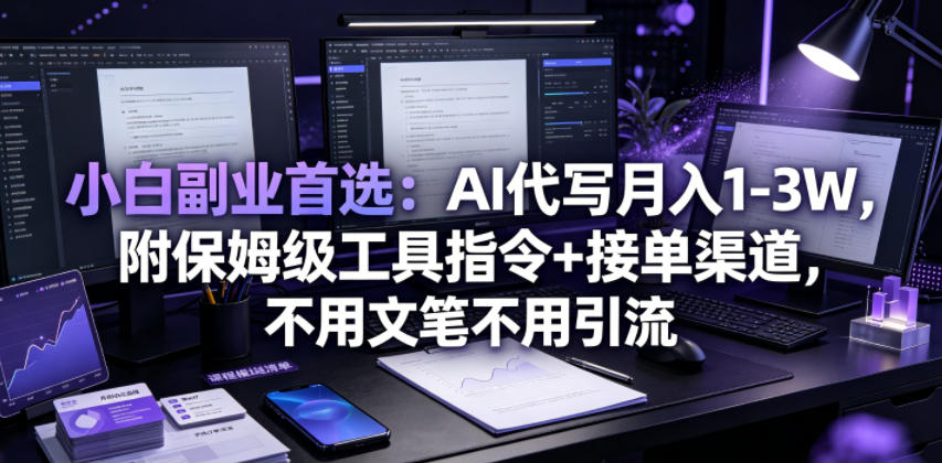 小白副业首选：AI代写月入1-3W，附保姆级工具指令+接单渠道，不用文笔不用引流【揭秘】|一人科技OPC聚合软件