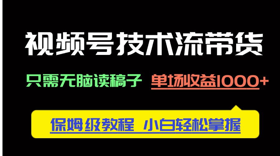 视频号技术流带货，只需无脑读稿子，单场收益1000+ 保姆级教程，小白轻…|HOOK协议网