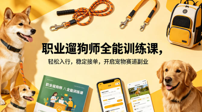 职业遛狗师全能训练课，轻松入行，稳定接单，开启宠物赛道副业|协议软件打粉软件