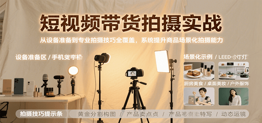 短视频带货拍摄实战，从设备准备到专业拍摄技巧全覆盖，系统提升商品场景化拍摄能力|HOOK协议网