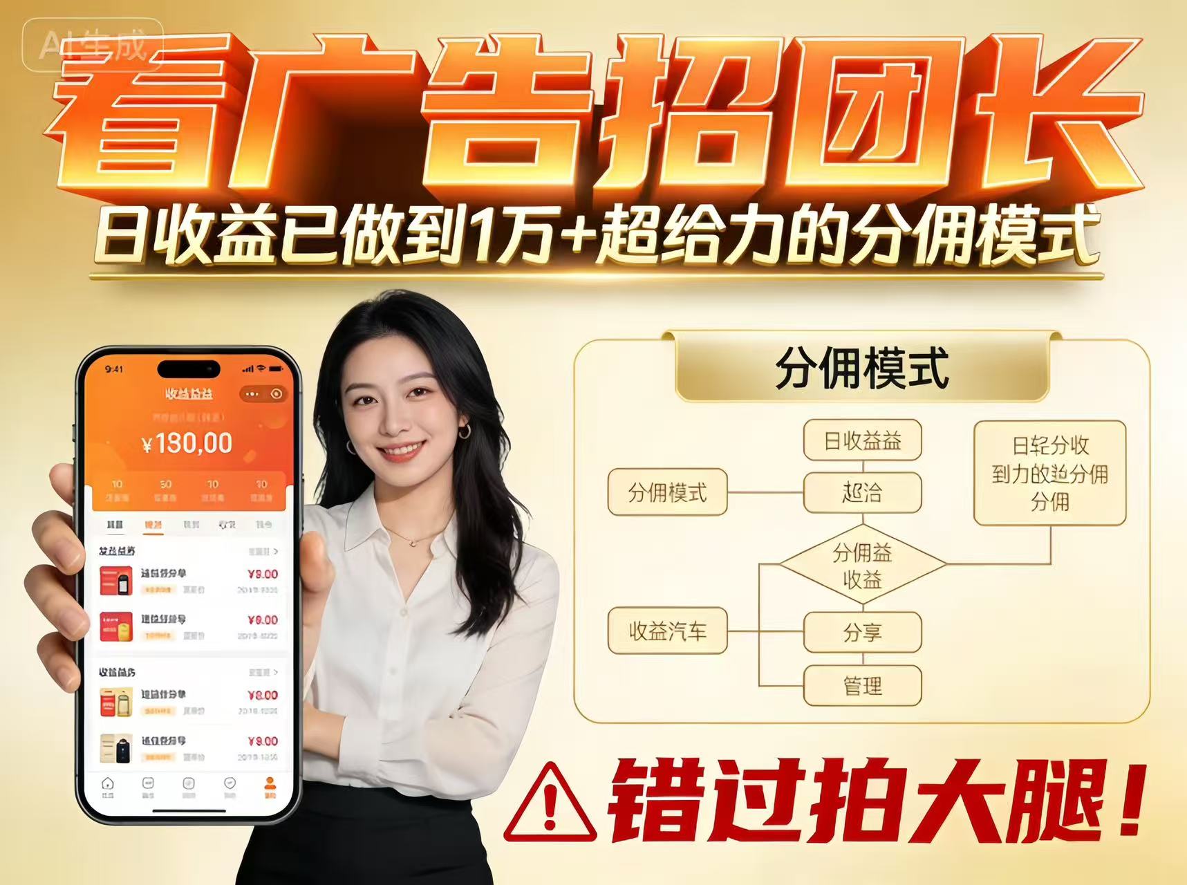 看广告招团长，团队收益已做到日入1万，分佣模式超给力，错过拍大腿|HOOK协议网