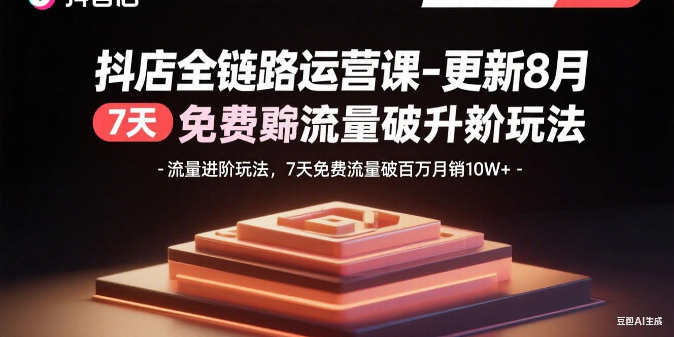 抖店全链路运营课-更新8月：流量进阶玩法，7天免费流量破百万月销10W+|HOOK协议网