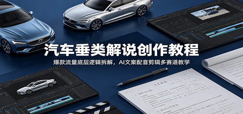 汽车垂类解说创作教程：爆款流量底层逻辑拆解，AI文案配音剪辑多赛道教学|一人科技公司导航