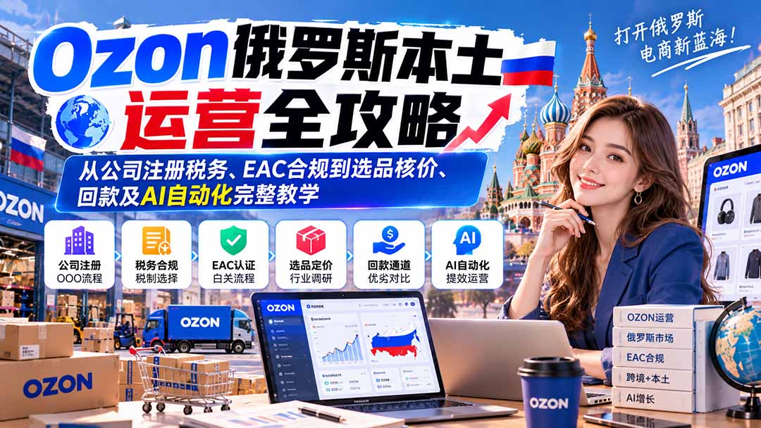 Ozon俄罗斯本土运营全攻略：从公司注册税务、EAC合规到选品核价、回款及AI自动化完整教学|一人科技OPC聚合软件
