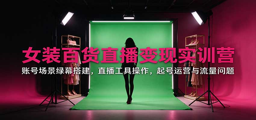 女装百货直播变现实训营：账号场景绿幕搭建，直播工具操作，起号运营与流量问题|一人科技OPC聚合软件