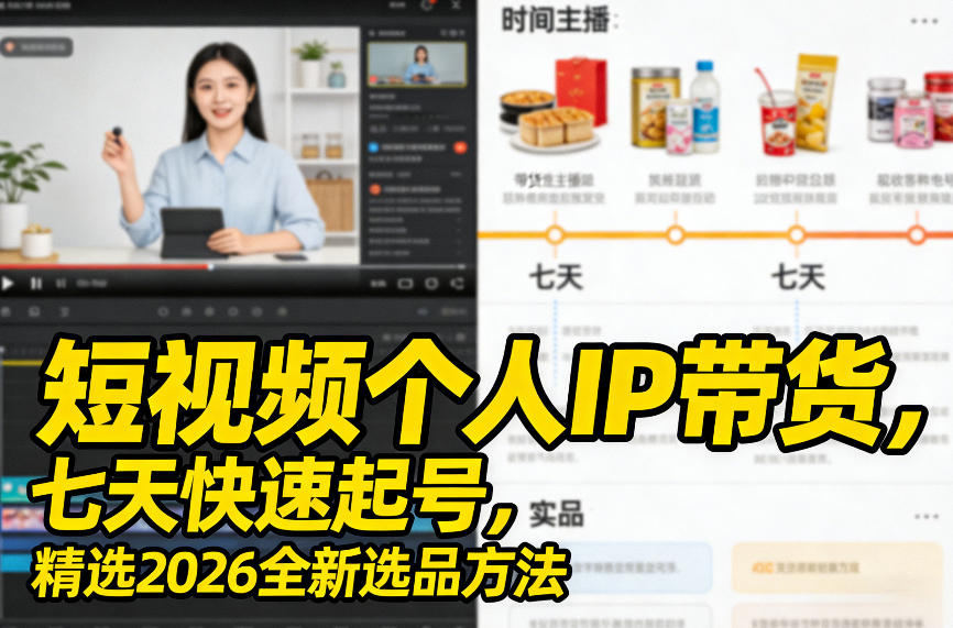 短视频个人IP带货，七天快速起号，精选2026全新选品方法|协议软件打粉软件
