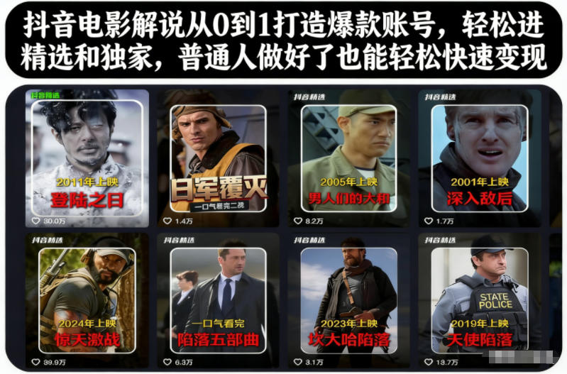 抖音电影解说从0到1打造爆款账号，轻松进精选和独家，普通人做好了也能轻松快速变现|HOOK协议网