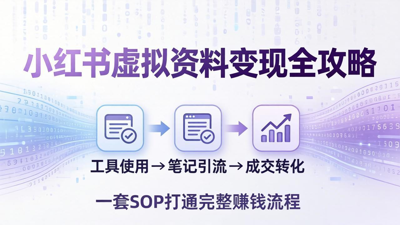小红书虚拟资料变现全攻略：从工具使用到笔记引流成交，一套 SOP 打通完整赚钱流程|协议软件打粉软件