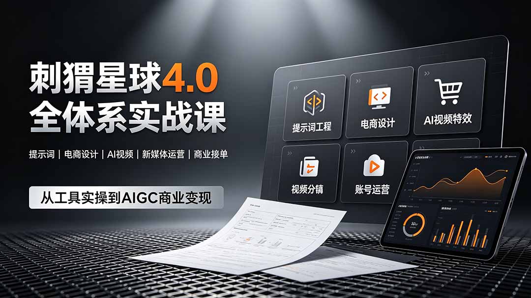 刺猬星球4.0全体系实战课，覆盖提示词工程、电商设计、AI视频特效与新媒体运营，一站式掌握AIGC商业核心技能|一人科技OPC聚合软件
