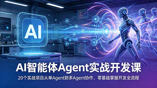 AI智能体Agent实战开发课：20个实战项目从单Agent到多Agent协作，零基础掌握开发全流程|一人科技公司导航