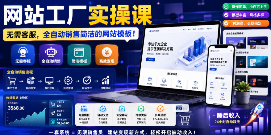 网站工厂实操课，无需客服，网站模板自动赚钱！【原创双语字幕】|一人科技公司导航