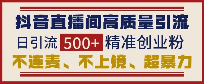 抖音直播间引流创业粉，无需连麦、不用上镜、超暴力，日引流500+高质量精准创业粉|HOOK协议网