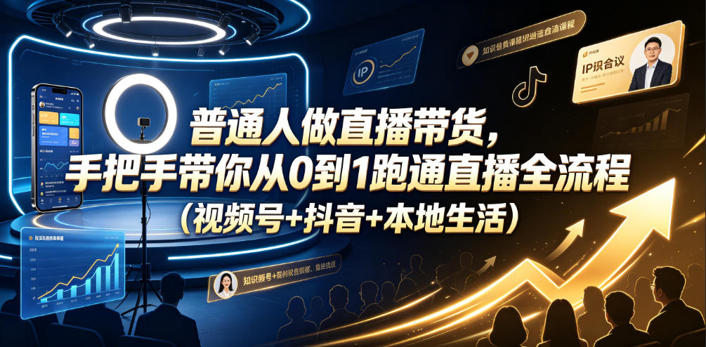 普通人做直播带货，手把手带你从0到1跑通直播全流程(视频号+抖音+本地生活)|一人科技OPC聚合软件