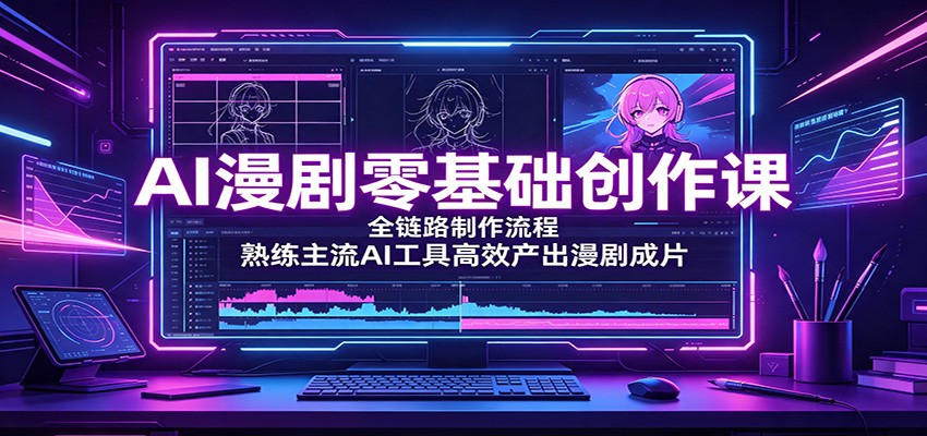 AI漫剧零基础创作课：全链路制作流程，熟练主流AI工具高效产出漫剧成片|一人科技OPC聚合软件