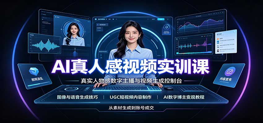AI真人感视频实训课：图像语音生成，UGC内容制作，AI数字博主变现教程|一人科技OPC聚合软件